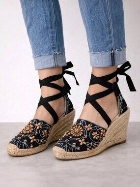 NYC Couture - Wrap Floral Beaded & Embroidered Espadrilles